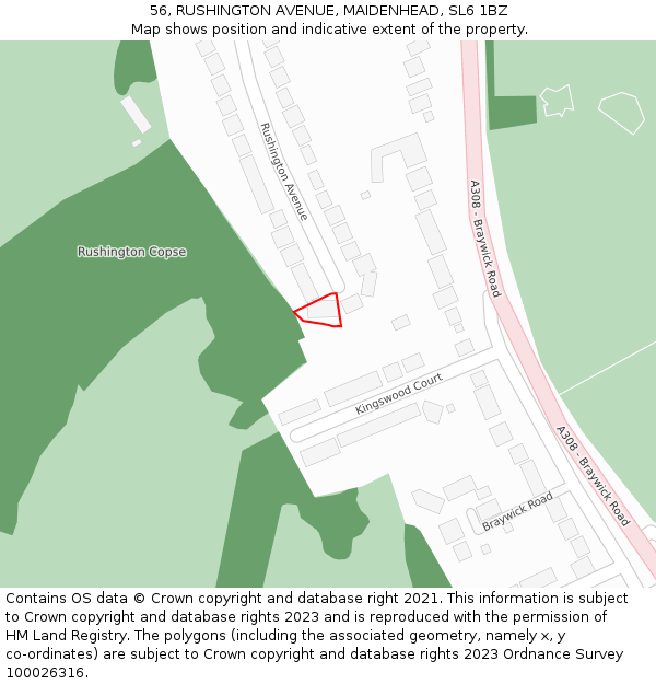 56, RUSHINGTON AVENUE, MAIDENHEAD, SL6 1BZ: Location map and indicative extent of plot