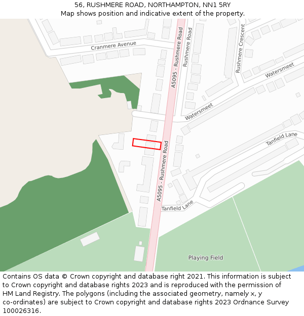 56, RUSHMERE ROAD, NORTHAMPTON, NN1 5RY: Location map and indicative extent of plot