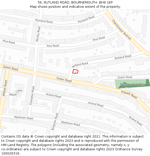 56, RUTLAND ROAD, BOURNEMOUTH, BH9 1EP: Location map and indicative extent of plot