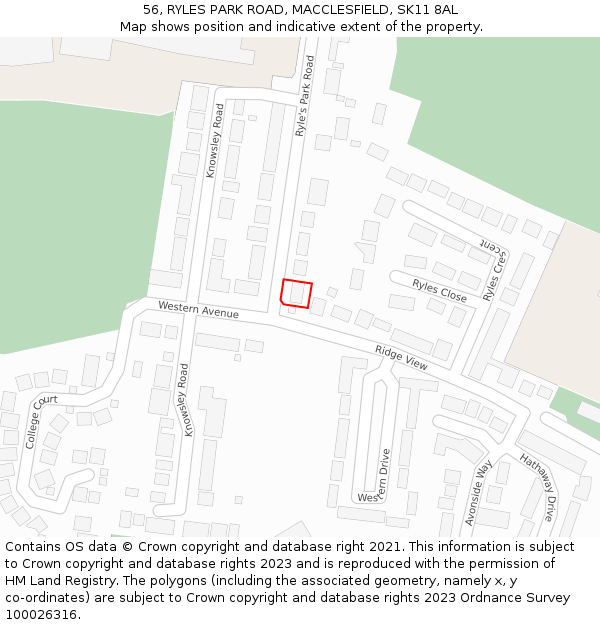 56, RYLES PARK ROAD, MACCLESFIELD, SK11 8AL: Location map and indicative extent of plot