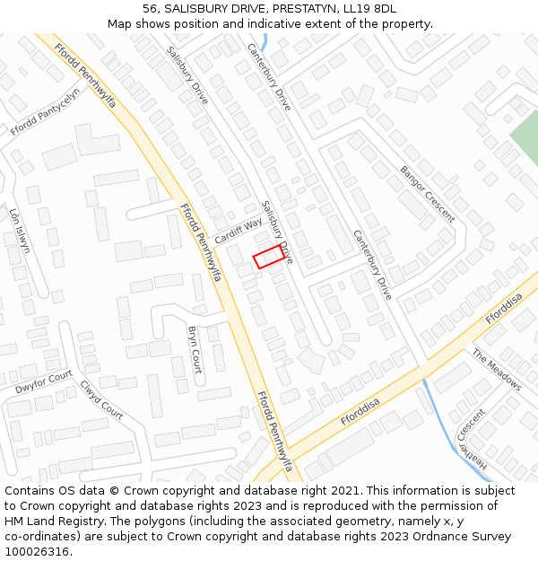 56, SALISBURY DRIVE, PRESTATYN, LL19 8DL: Location map and indicative extent of plot