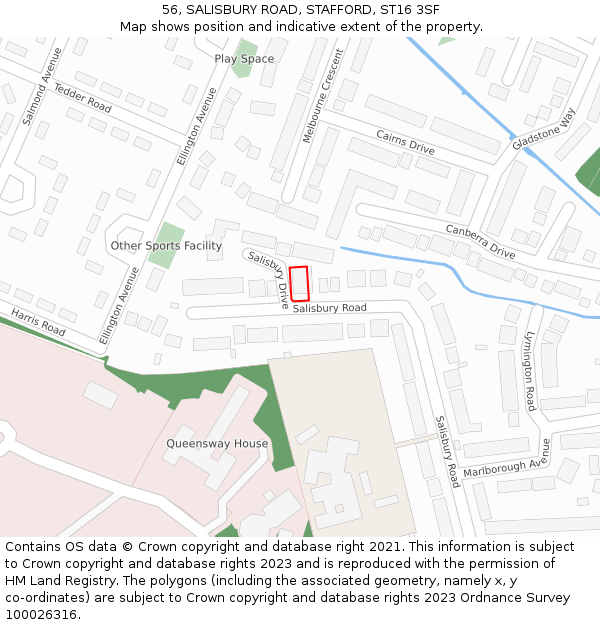 56, SALISBURY ROAD, STAFFORD, ST16 3SF: Location map and indicative extent of plot