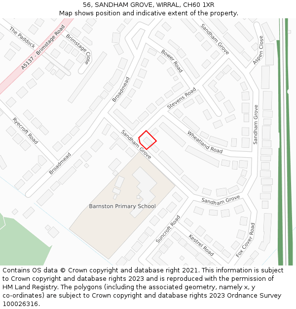 56, SANDHAM GROVE, WIRRAL, CH60 1XR: Location map and indicative extent of plot