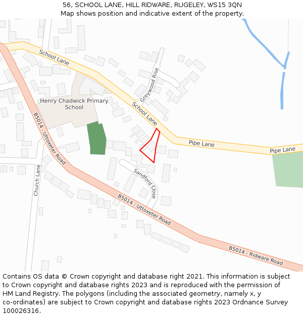 56, SCHOOL LANE, HILL RIDWARE, RUGELEY, WS15 3QN: Location map and indicative extent of plot