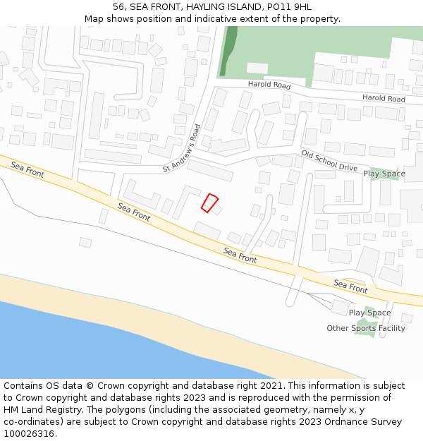 56, SEA FRONT, HAYLING ISLAND, PO11 9HL: Location map and indicative extent of plot
