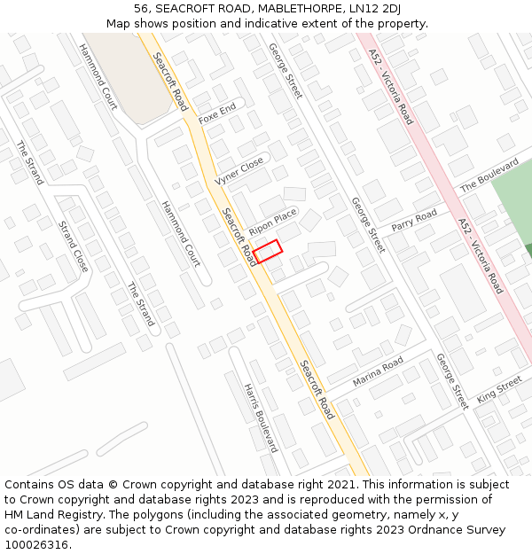 56, SEACROFT ROAD, MABLETHORPE, LN12 2DJ: Location map and indicative extent of plot