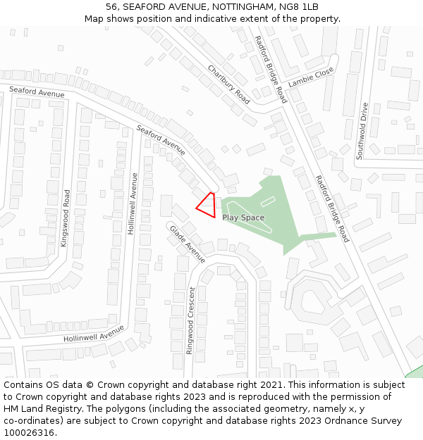 56, SEAFORD AVENUE, NOTTINGHAM, NG8 1LB: Location map and indicative extent of plot