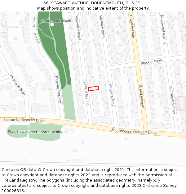 56, SEAWARD AVENUE, BOURNEMOUTH, BH6 3SH: Location map and indicative extent of plot