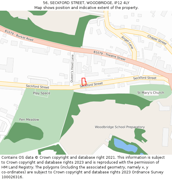 56, SECKFORD STREET, WOODBRIDGE, IP12 4LY: Location map and indicative extent of plot