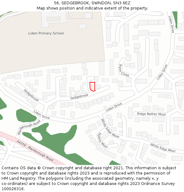 56, SEDGEBROOK, SWINDON, SN3 6EZ: Location map and indicative extent of plot