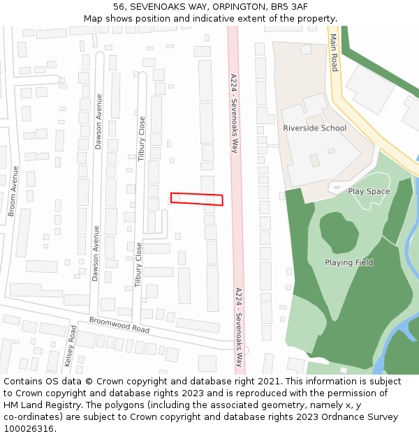 56, SEVENOAKS WAY, ORPINGTON, BR5 3AF: Location map and indicative extent of plot
