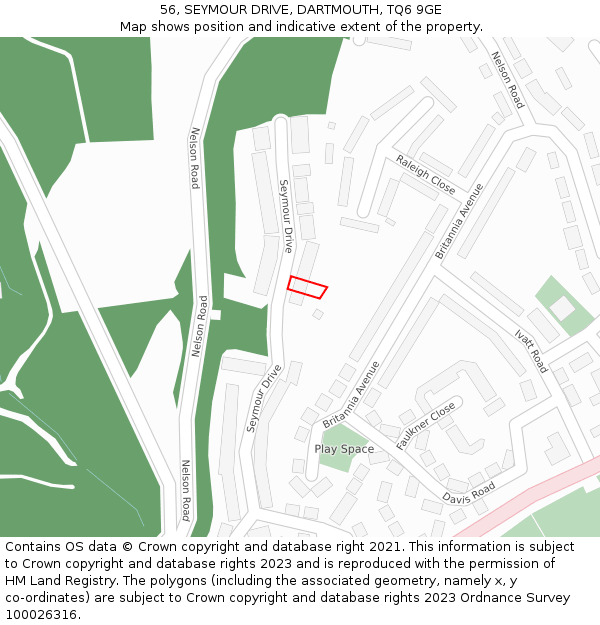 56, SEYMOUR DRIVE, DARTMOUTH, TQ6 9GE: Location map and indicative extent of plot