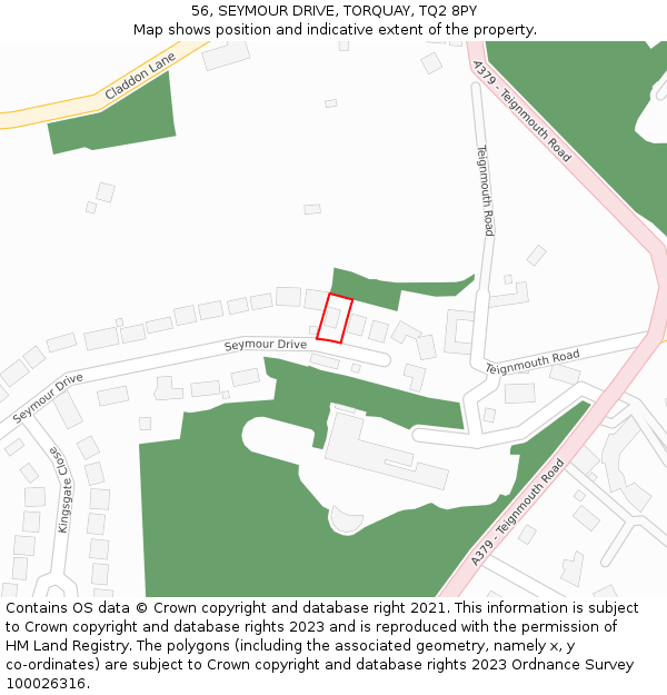 56, SEYMOUR DRIVE, TORQUAY, TQ2 8PY: Location map and indicative extent of plot