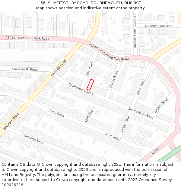 56, SHAFTESBURY ROAD, BOURNEMOUTH, BH8 8ST: Location map and indicative extent of plot