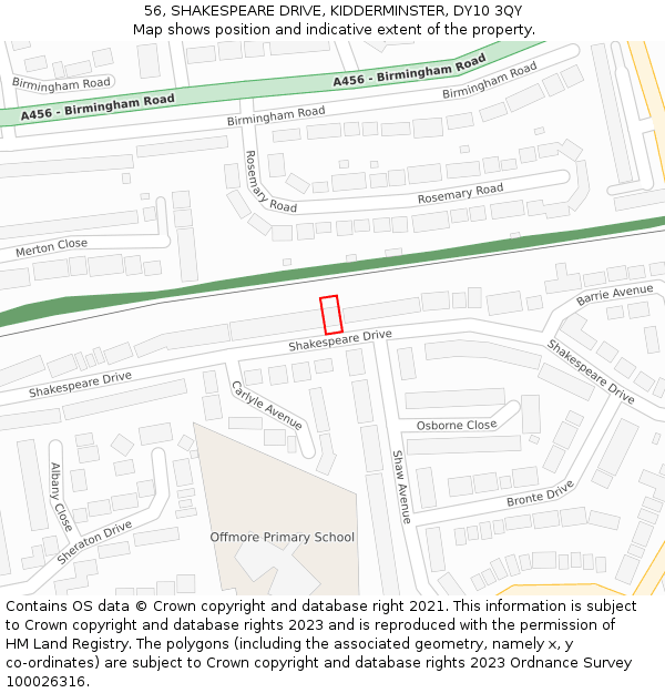 56, SHAKESPEARE DRIVE, KIDDERMINSTER, DY10 3QY: Location map and indicative extent of plot