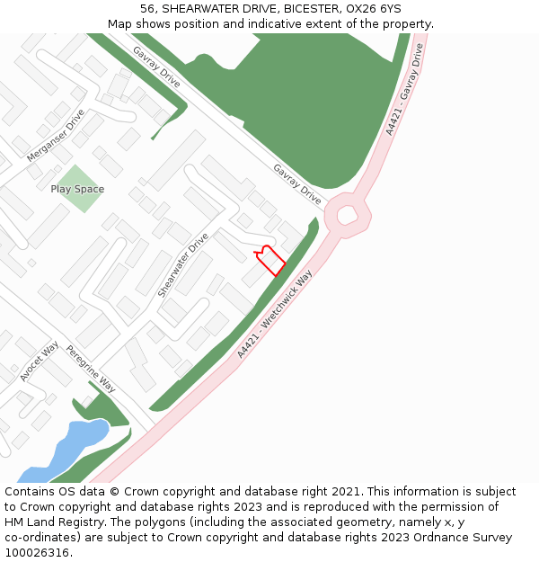 56, SHEARWATER DRIVE, BICESTER, OX26 6YS: Location map and indicative extent of plot