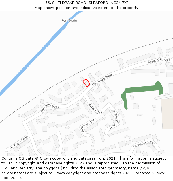 56, SHELDRAKE ROAD, SLEAFORD, NG34 7XF: Location map and indicative extent of plot