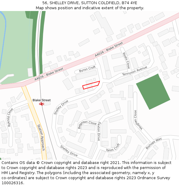 56, SHELLEY DRIVE, SUTTON COLDFIELD, B74 4YE: Location map and indicative extent of plot