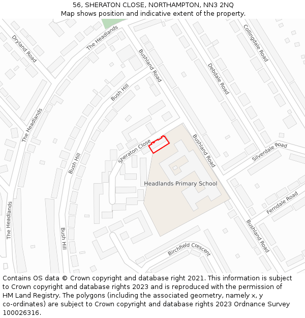 56, SHERATON CLOSE, NORTHAMPTON, NN3 2NQ: Location map and indicative extent of plot