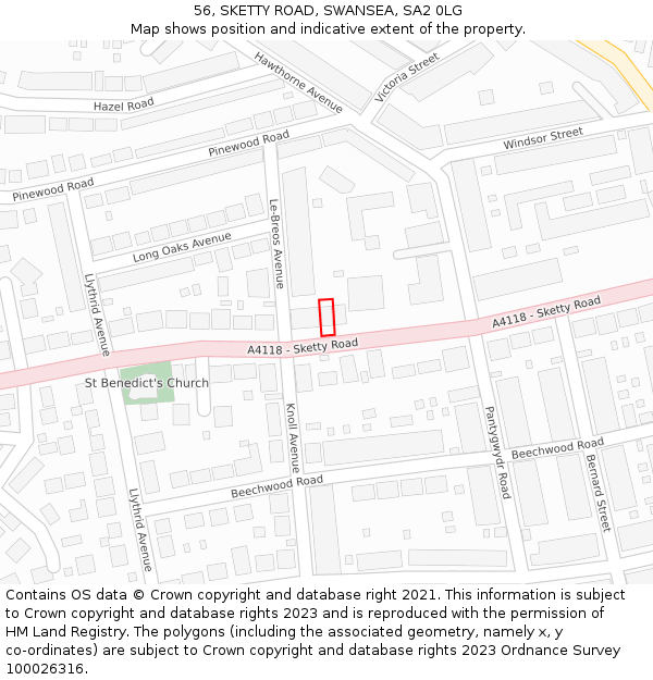 56, SKETTY ROAD, SWANSEA, SA2 0LG: Location map and indicative extent of plot