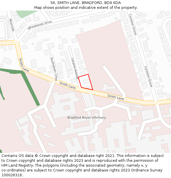 56, SMITH LANE, BRADFORD, BD9 6DA: Location map and indicative extent of plot