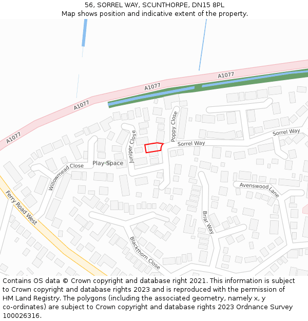 56, SORREL WAY, SCUNTHORPE, DN15 8PL: Location map and indicative extent of plot