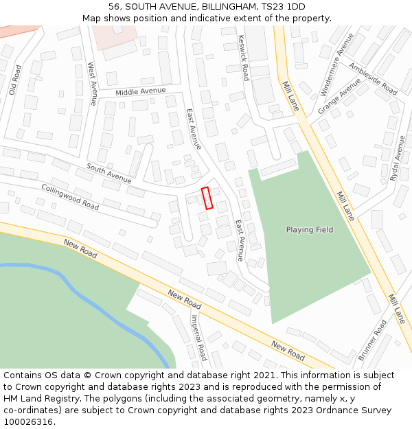 56, SOUTH AVENUE, BILLINGHAM, TS23 1DD: Location map and indicative extent of plot