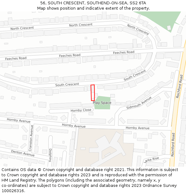 56, SOUTH CRESCENT, SOUTHEND-ON-SEA, SS2 6TA: Location map and indicative extent of plot