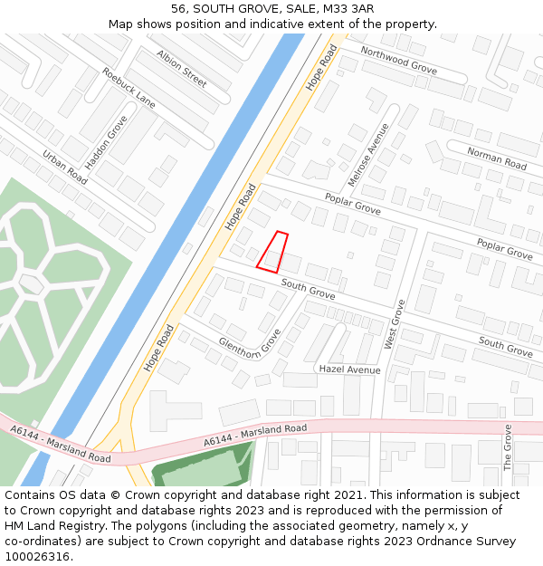 56, SOUTH GROVE, SALE, M33 3AR: Location map and indicative extent of plot