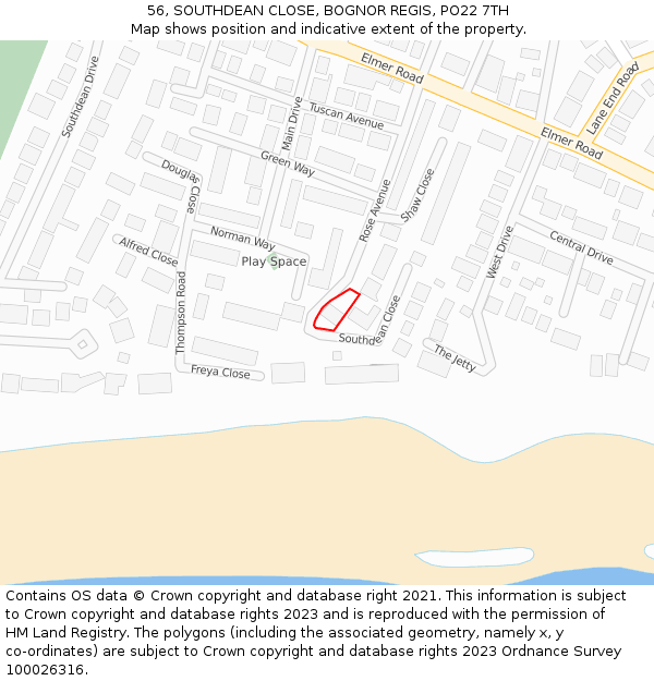 56, SOUTHDEAN CLOSE, BOGNOR REGIS, PO22 7TH: Location map and indicative extent of plot