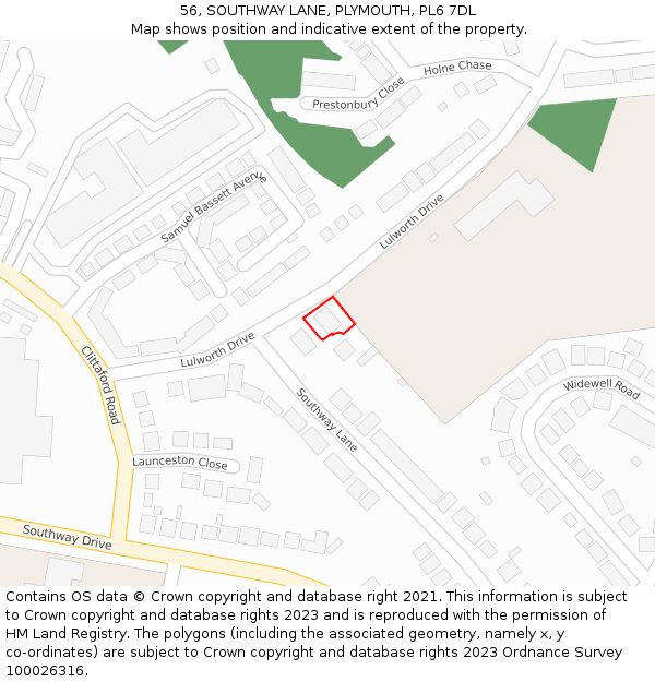 56, SOUTHWAY LANE, PLYMOUTH, PL6 7DL: Location map and indicative extent of plot