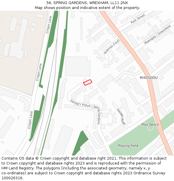 56, SPRING GARDENS, WREXHAM, LL11 2NX: Location map and indicative extent of plot