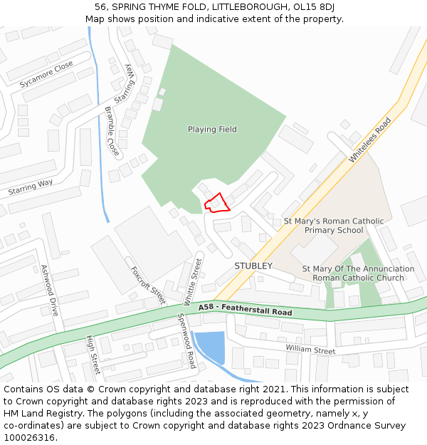 56, SPRING THYME FOLD, LITTLEBOROUGH, OL15 8DJ: Location map and indicative extent of plot