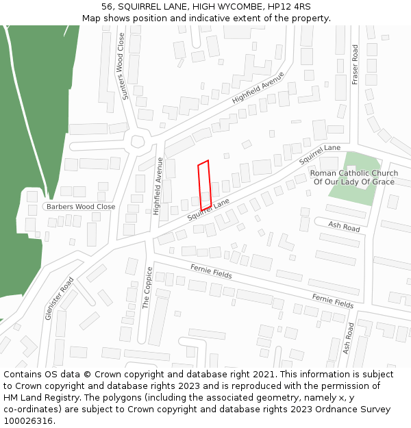 56, SQUIRREL LANE, HIGH WYCOMBE, HP12 4RS: Location map and indicative extent of plot