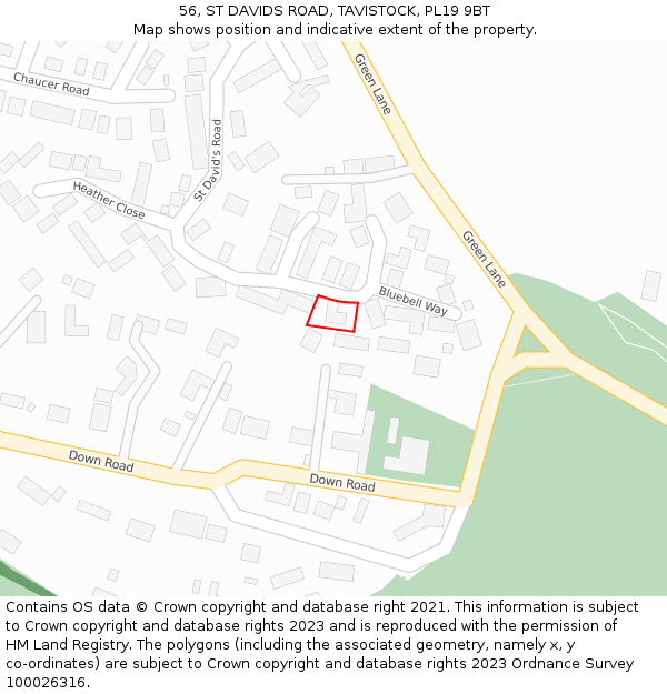 56, ST DAVIDS ROAD, TAVISTOCK, PL19 9BT: Location map and indicative extent of plot