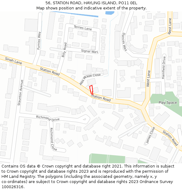 56, STATION ROAD, HAYLING ISLAND, PO11 0EL: Location map and indicative extent of plot