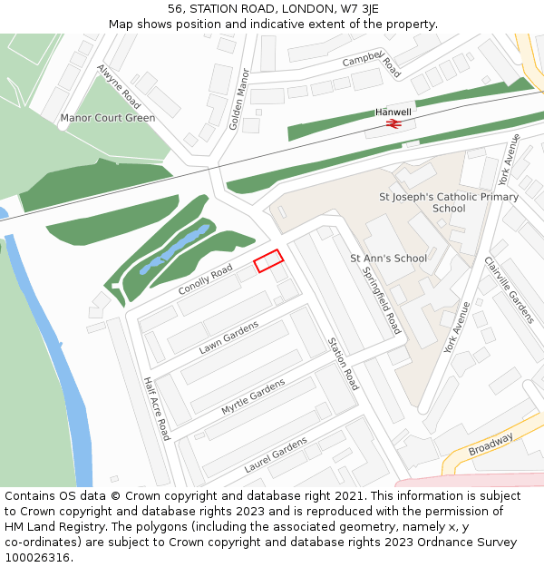 56, STATION ROAD, LONDON, W7 3JE: Location map and indicative extent of plot