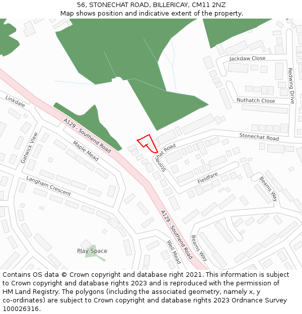 56, STONECHAT ROAD, BILLERICAY, CM11 2NZ: Location map and indicative extent of plot