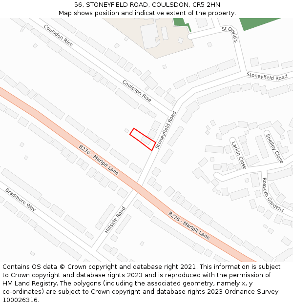 56, STONEYFIELD ROAD, COULSDON, CR5 2HN: Location map and indicative extent of plot