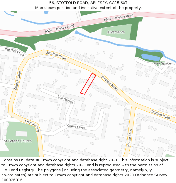 56, STOTFOLD ROAD, ARLESEY, SG15 6XT: Location map and indicative extent of plot