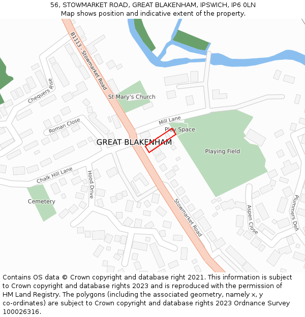 56, STOWMARKET ROAD, GREAT BLAKENHAM, IPSWICH, IP6 0LN: Location map and indicative extent of plot