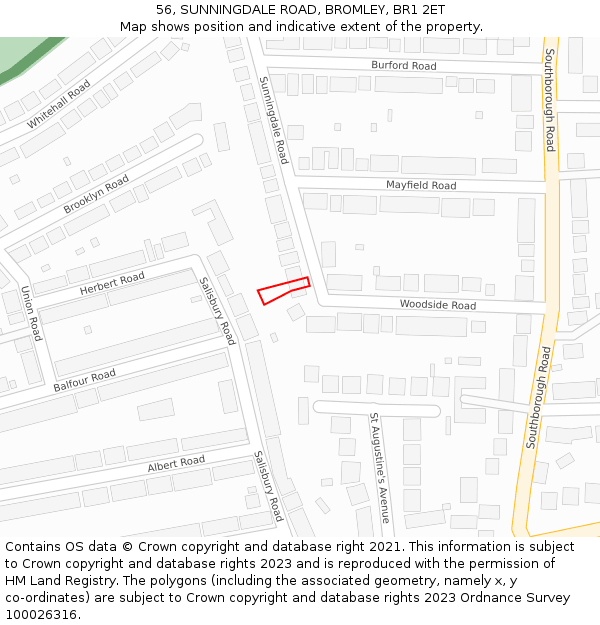 56, SUNNINGDALE ROAD, BROMLEY, BR1 2ET: Location map and indicative extent of plot