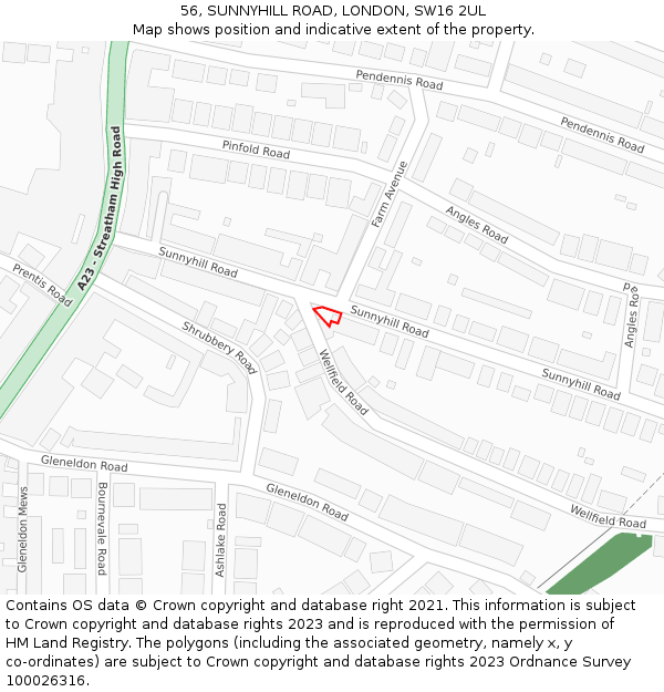 56, SUNNYHILL ROAD, LONDON, SW16 2UL: Location map and indicative extent of plot