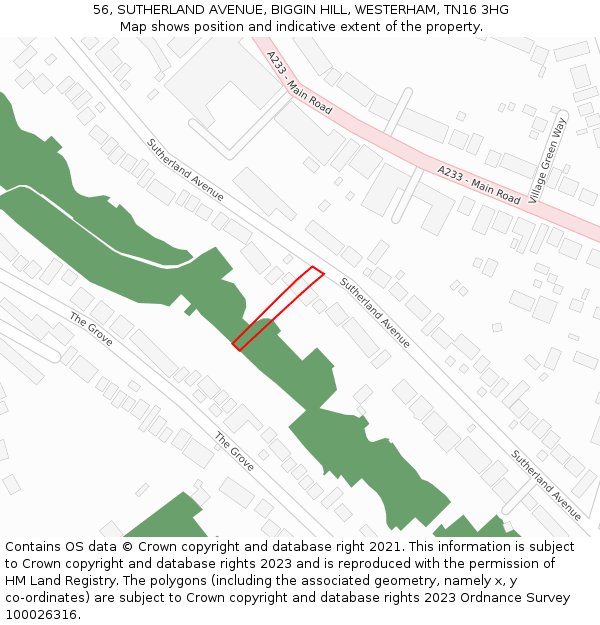 56, SUTHERLAND AVENUE, BIGGIN HILL, WESTERHAM, TN16 3HG: Location map and indicative extent of plot