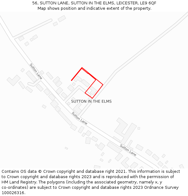 56, SUTTON LANE, SUTTON IN THE ELMS, LEICESTER, LE9 6QF: Location map and indicative extent of plot