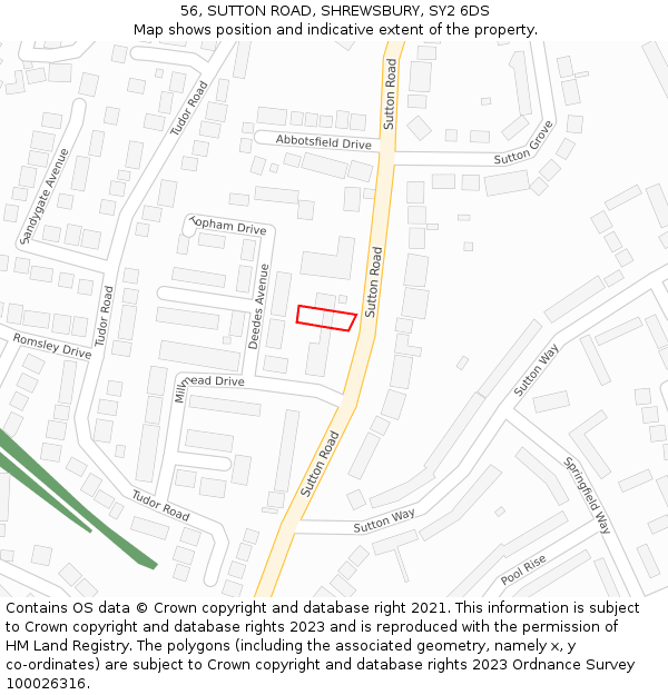 56, SUTTON ROAD, SHREWSBURY, SY2 6DS: Location map and indicative extent of plot