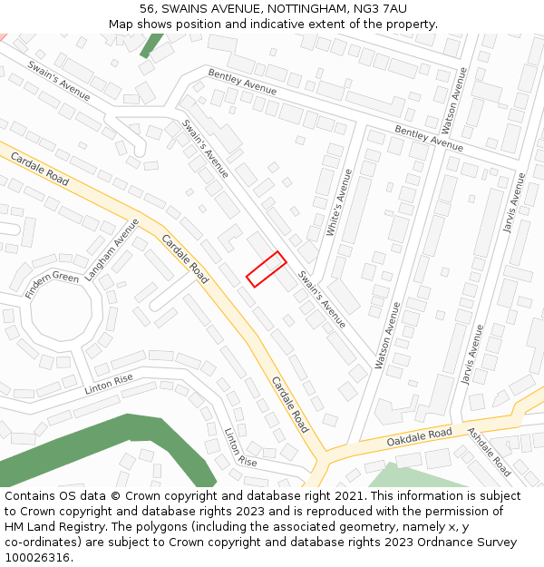 56, SWAINS AVENUE, NOTTINGHAM, NG3 7AU: Location map and indicative extent of plot