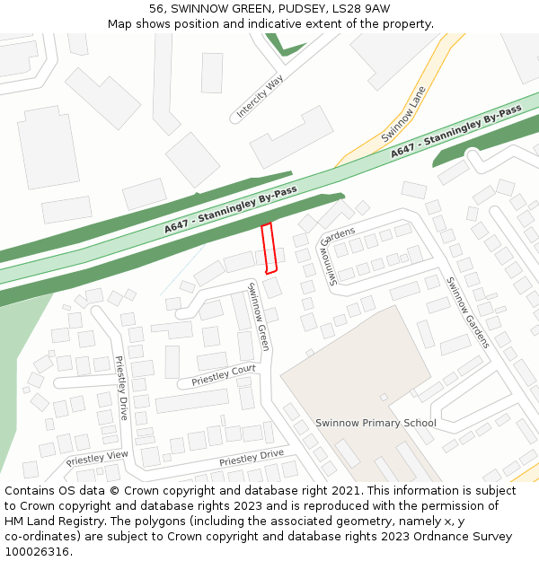 56, SWINNOW GREEN, PUDSEY, LS28 9AW: Location map and indicative extent of plot