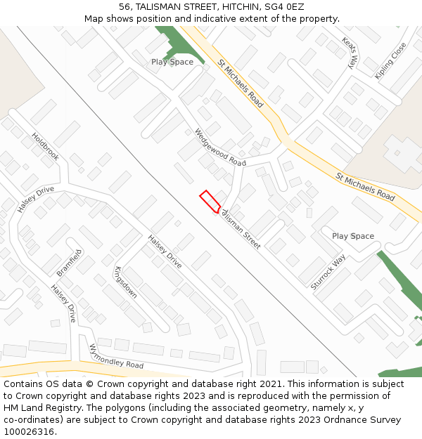 56, TALISMAN STREET, HITCHIN, SG4 0EZ: Location map and indicative extent of plot