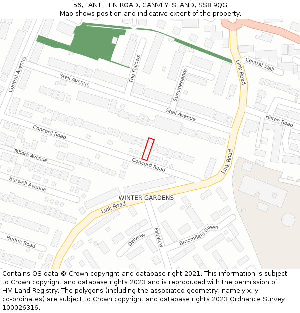 56, TANTELEN ROAD, CANVEY ISLAND, SS8 9QG: Location map and indicative extent of plot